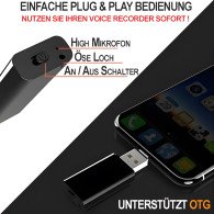 USB VoiceRecorder, 64GB, bis 752 Std., VAS, OTG - Spionage-Recorder - Bild 3