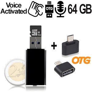 USB VoiceRecorder, 64GB, bis 752 Std., VAS, OTG – Diskrete Sprachrecorder – Ansicht 1