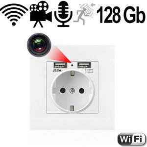 IP-HD-Spycam in Wandsteckdose, 2xUSB – Spionage Video-Minikameras – Ansicht 1