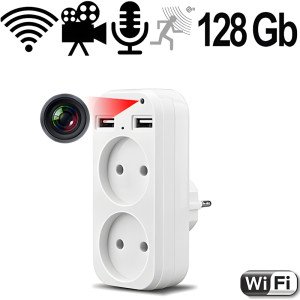 IP-HD-Spycam in Steckdosenadapter, 2xUSB – Spionage Video-Minikameras – Ansicht 1