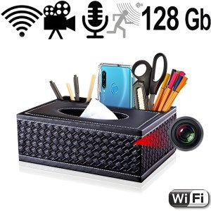 Wifi SpyCam in Schreibtisch Organizer-Kosmetiktücherbox – Spionage Video-Minikameras – Ansicht 1